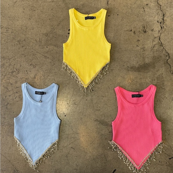 #150 Blue Rhinestone Fringe Tank - Picture 2 of 2